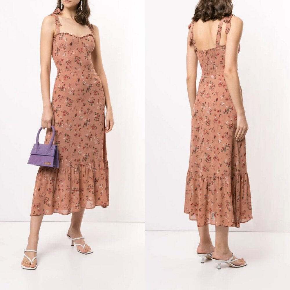 NWT Reformation Nikita Floral Midi Dress in Arianne (Rose Pink) Size‎ 8 - Picture 3 of 16